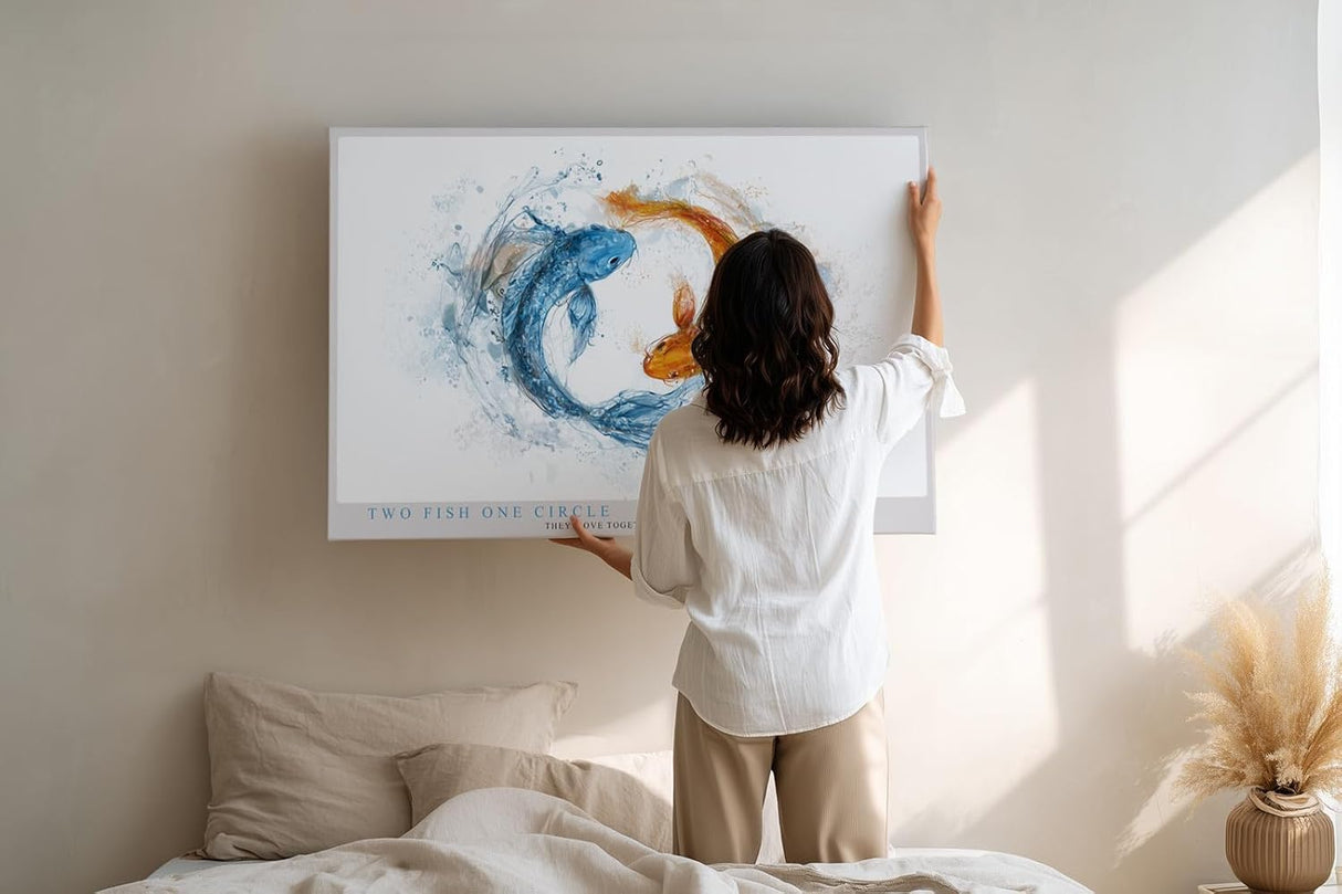 Paul Sinus Wandbild 120x80cm Koi Fische Yin Yang Illustration blau orange Wasser Kunst harmonisches Tiermotiv modernes Kunstbild stilvolle