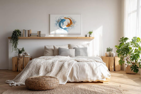 Paul Sinus Wandbild 120x80cm Koi Fische Yin Yang Illustration blau orange Wasser Kunst harmonisches Tiermotiv modernes Kunstbild stilvolle