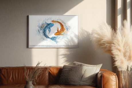 Paul Sinus Wandbild 120x80cm Koi Fische Yin Yang Illustration blau orange Wasser Kunst harmonisches Tiermotiv modernes Kunstbild stilvolle