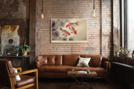 Paul Sinus Wandbild Koi of Serenity and Balance harmonisches Tiermotiv mit drei roten Koi-Fischen in Bewegung auf hellem Hintergrund