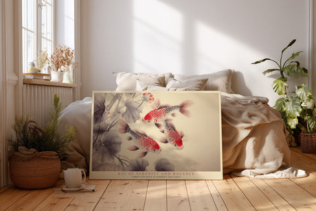 Paul Sinus Wandbild Koi of Serenity and Balance harmonisches Tiermotiv mit drei roten Koi-Fischen in Bewegung auf hellem Hintergrund