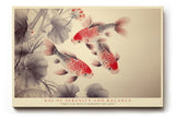 Paul Sinus Wandbild Koi of Serenity and Balance harmonisches Tiermotiv mit drei roten Koi-Fischen in Bewegung auf hellem Hintergrund