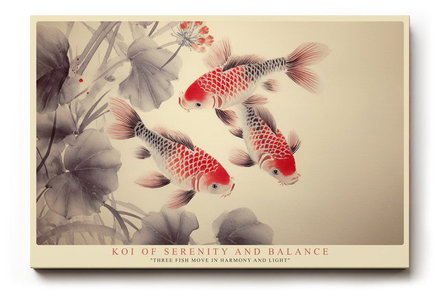Paul Sinus Wandbild Koi of Serenity and Balance harmonisches Tiermotiv mit drei roten Koi-Fischen in Bewegung auf hellem Hintergrund