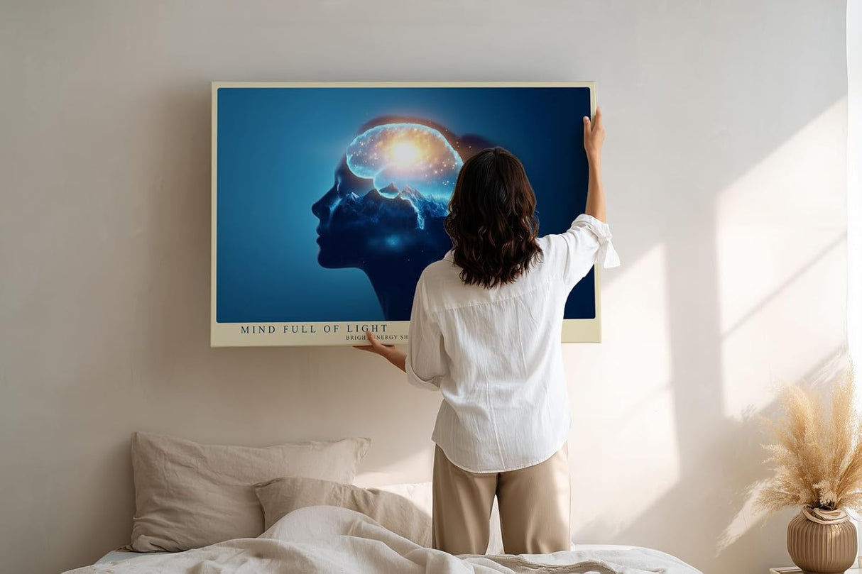 Paul Sinus Wandbild 120x80cm Kopf Silhouette Lichtenergie moderne spirituelle Kunst abstrakte Gedankenwelt Kunstdruck stilvolle Wanddekoration fuer Wohnzimmer Büro