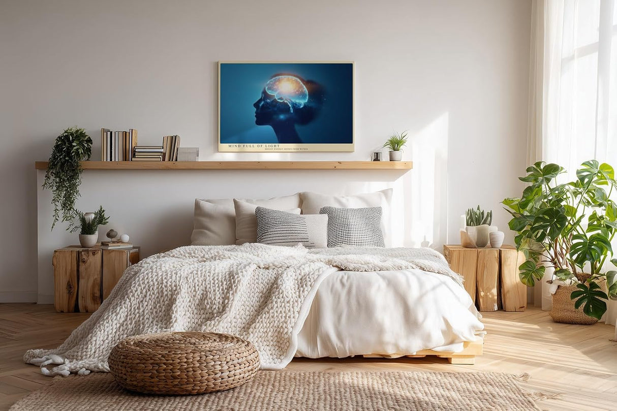 Paul Sinus Wandbild 120x80cm Kopf Silhouette Lichtenergie moderne spirituelle Kunst abstrakte Gedankenwelt Kunstdruck stilvolle Wanddekoration fuer Wohnzimmer Büro