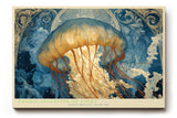 Paul Sinus Wandbild 120x80cm Kosmische Qualle mit Licht Abstrakte Meereskunst in Blau Gold Wanddekoration