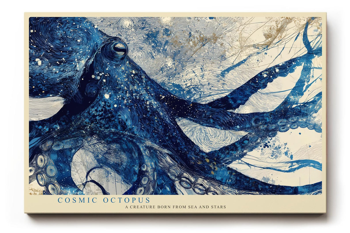 Paul Sinus Wandbild 120x80cm Kosmischer Oktopus Abstrakte Meereskunst LeinWandbild 120x80cm Blaues Tiermotiv Wanddekoration