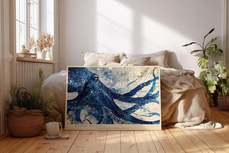 Paul Sinus Wandbild 120x80cm Kosmischer Oktopus Abstrakte Meereskunst LeinWandbild 120x80cm Blaues Tiermotiv Wanddekoration