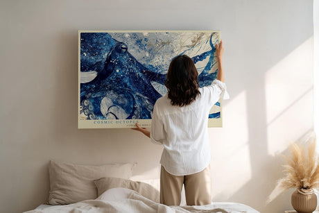 Paul Sinus Wandbild 120x80cm Kosmischer Oktopus Abstrakte Meereskunst LeinWandbild 120x80cm Blaues Tiermotiv Wanddekoration