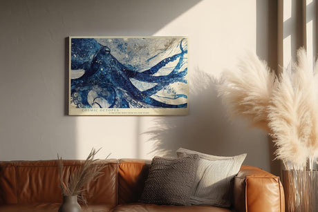 Paul Sinus Wandbild 120x80cm Kosmischer Oktopus Abstrakte Meereskunst LeinWandbild 120x80cm Blaues Tiermotiv Wanddekoration