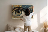 Paul Sinus Wandbild 120x80cm Kosmisches Auge Moderne Kunst in Blau Gold Sternenmotiv für Wohnzimmer Büro und Galerie