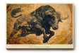 Paul Sinus Wandbild 120x80cm kraftvoller Stier abstrakte Tierkunst in warmen Braun Gold Toenen dynamische Leinwand Wanddekoration modernes Kunstbild fuer Wohnzimmer Büro