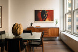Paul Sinus Wandbild 120x80cm kraftvoller Stier moderne Tierkunst expressives Gemälde in Rot und Schwarz dynamische Wanddekoration fuer Wohnzimmer Büro