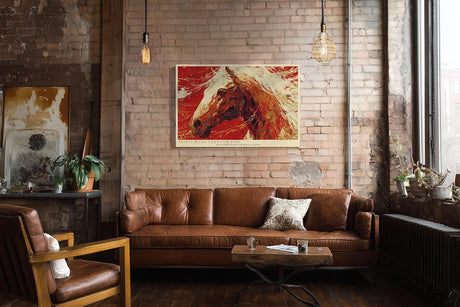 Paul Sinus Wandbild 120x80cm kraftvolles Pferd abstrakte Kunst rot weiss dynamische Bewegung modernes Kunstbild grosse Wanddekoration fuer Wohnzimmer Büro