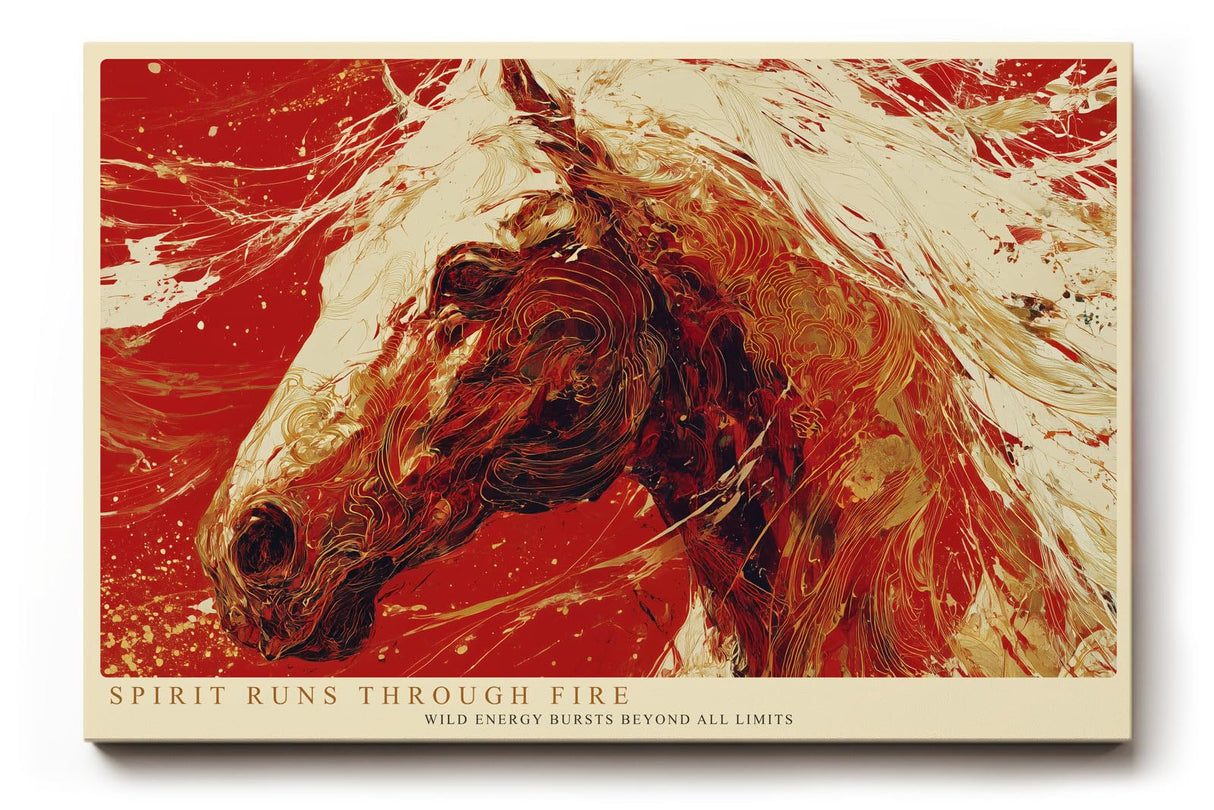 Paul Sinus Wandbild 120x80cm kraftvolles Pferd abstrakte Kunst rot weiss dynamische Bewegung modernes Kunstbild grosse Wanddekoration fuer Wohnzimmer Büro