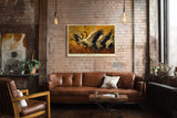 Paul Sinus Wandbild 120x80cm Kraniche Flug Natur Kunstmotiv Elegante Voegel in Bewegung mit warmen Farben