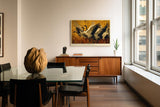 Paul Sinus Wandbild 120x80cm Kraniche Flug Natur Kunstmotiv Elegante Voegel in Bewegung mit warmen Farben