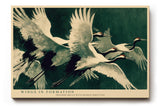 Paul Sinus Wandbild 120x80cm Kraniche im Flug asiatische Vogelkunst gruene Naturfarben elegante Tier Wanddekoration fuer Wohnzimmer Büro