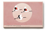 Paul Sinus Wandbild 120x80cm Kraniche im Flug minimalistische Vogel Illustration rosa Kreis moderne asiatische Kunst Wanddekoration fuer Wohnzimmer Büro