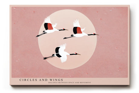 Paul Sinus Wandbild 120x80cm Kraniche im Flug minimalistische Vogel Illustration rosa Kreis moderne asiatische Kunst Wanddekoration fuer Wohnzimmer Büro