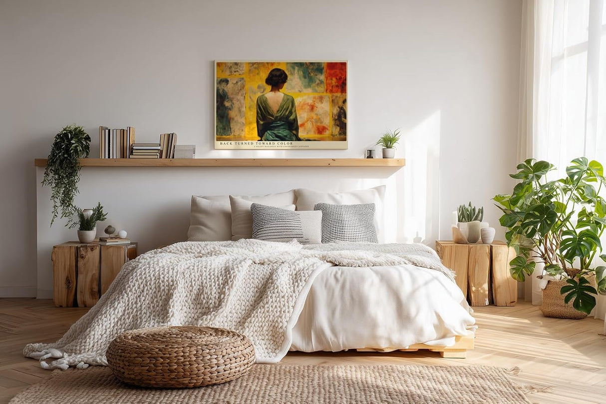 Paul Sinus Wandbild 120x80cm Kuenstlerin im Atelier Moderne Kunstszene Malerei Motiv mit Frau vor abstrakten Leinwaenden