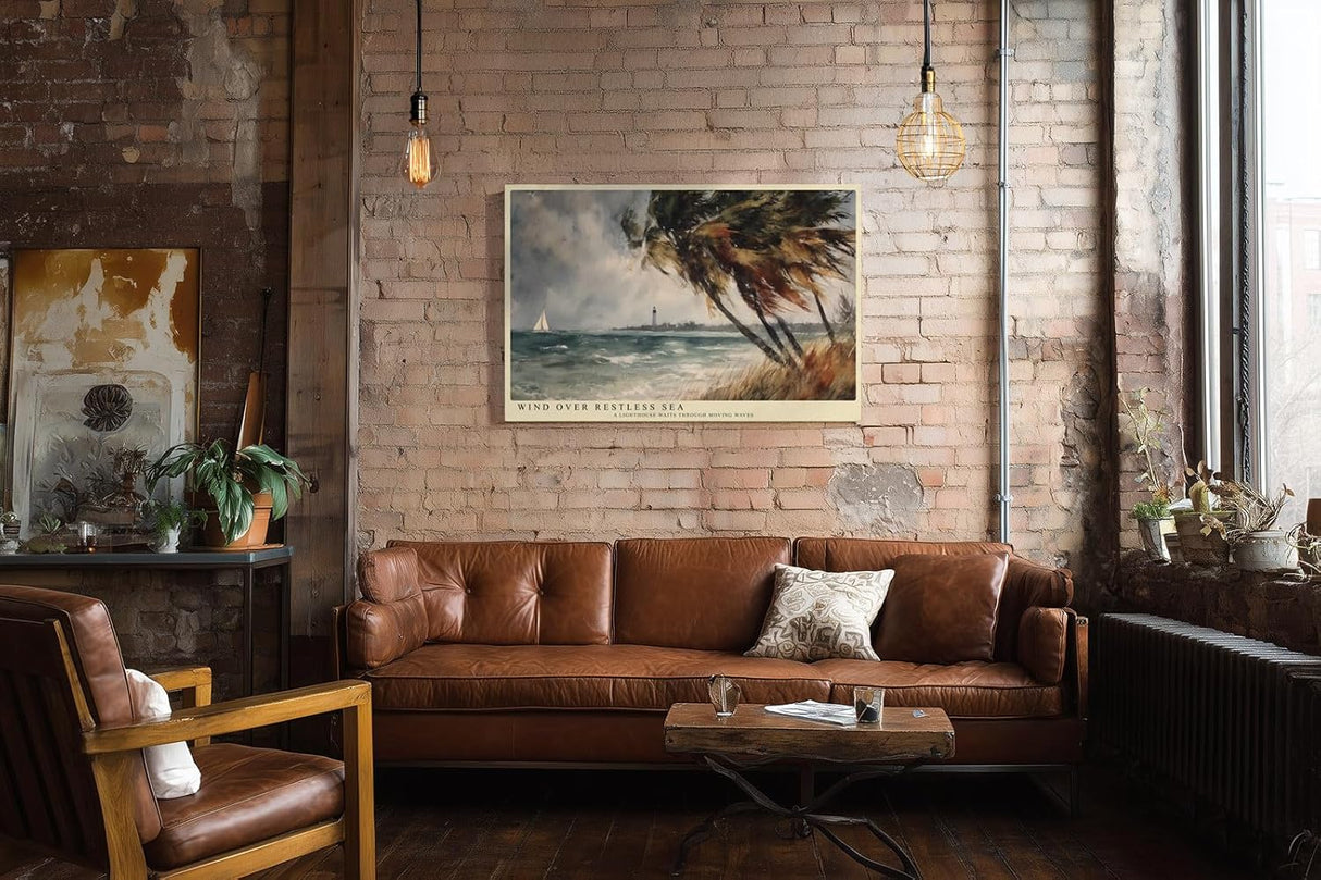 Paul Sinus Wandbild 120x80cm Kueste mit Leuchtturm und Segelboot Impressionistische Meereslandschaft fuer Wohnzimmer Schlafzimmer und Büro