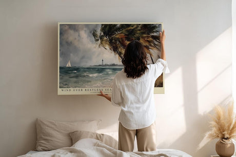 Paul Sinus Wandbild 120x80cm Kueste mit Leuchtturm und Segelboot Impressionistische Meereslandschaft fuer Wohnzimmer Schlafzimmer und Büro