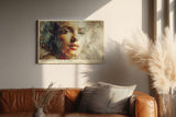Paul Sinus Wandbild 120x80cm Künstlerisches Frauen Portrait Moderne Malerei in Beige Blau und Gold für Wohnzimmer Schlafzimmer Büro