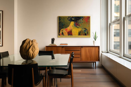 Paul Sinus Wandbild 120x80cm Künstlerisches Frauenportrait in Gelb Rot und Grün Moderne Kunst für Wohnzimmer Schlafzimmer Büro