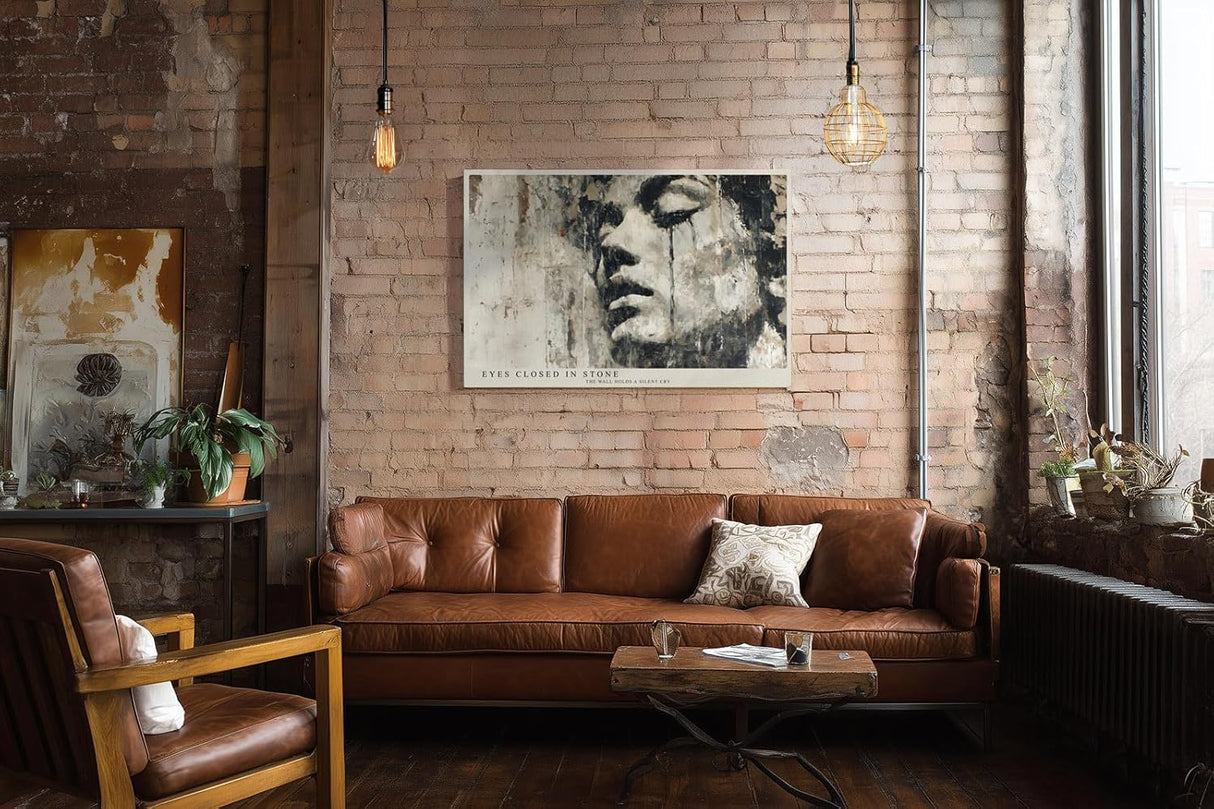 Paul Sinus Wandbild 120x80cm Künstlerisches Frauenportrait in Grau und Beige Moderne Urban Art für Wohnzimmer Schlafzimmer Büro