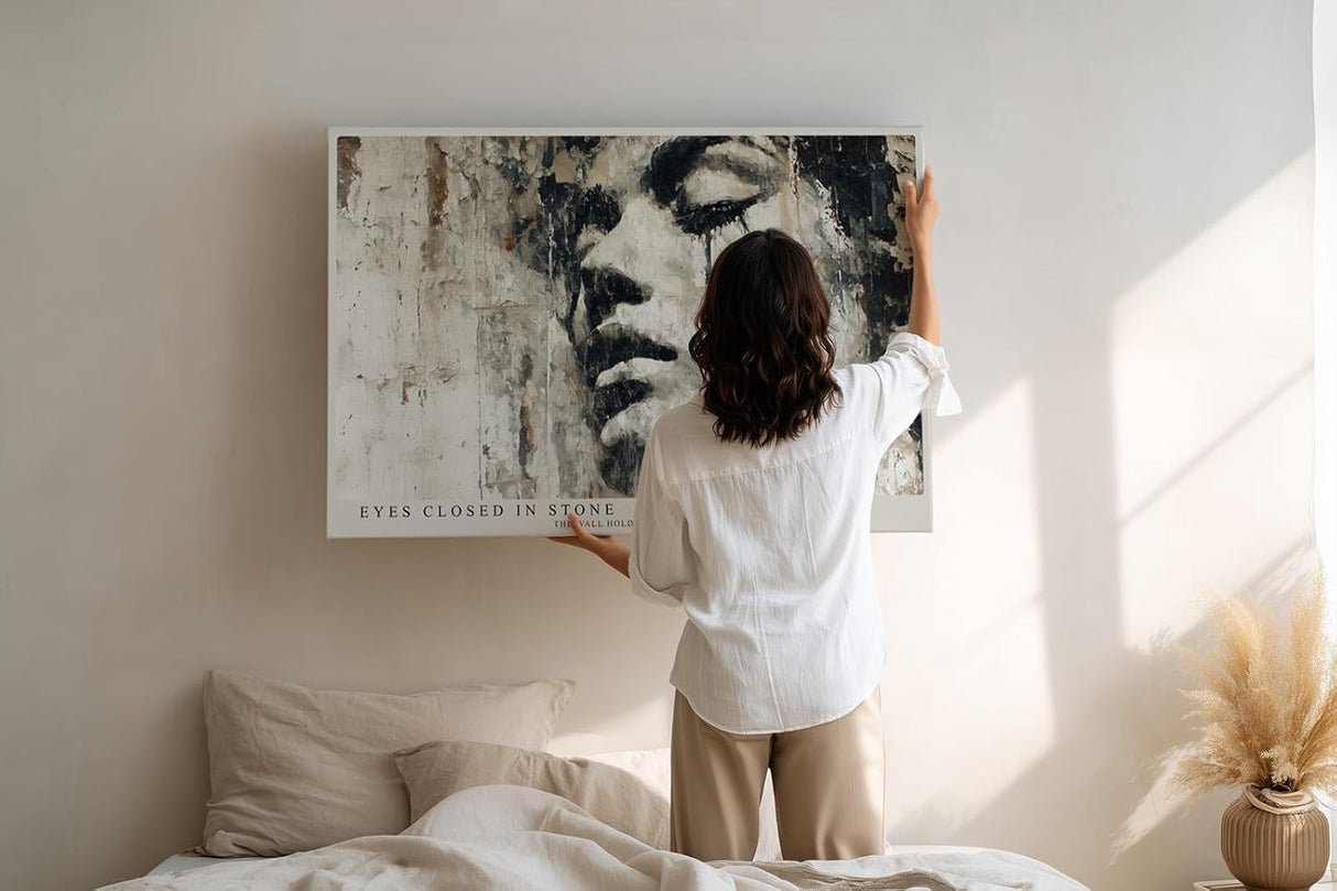 Paul Sinus Wandbild 120x80cm Künstlerisches Frauenportrait in Grau und Beige Moderne Urban Art für Wohnzimmer Schlafzimmer Büro