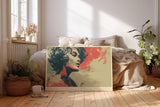 Paul Sinus Wandbild 120x80cm Künstlerisches Frauenportrait moderne Pop Art Kunst in Rot und Beige stilvolle Wanddekoration