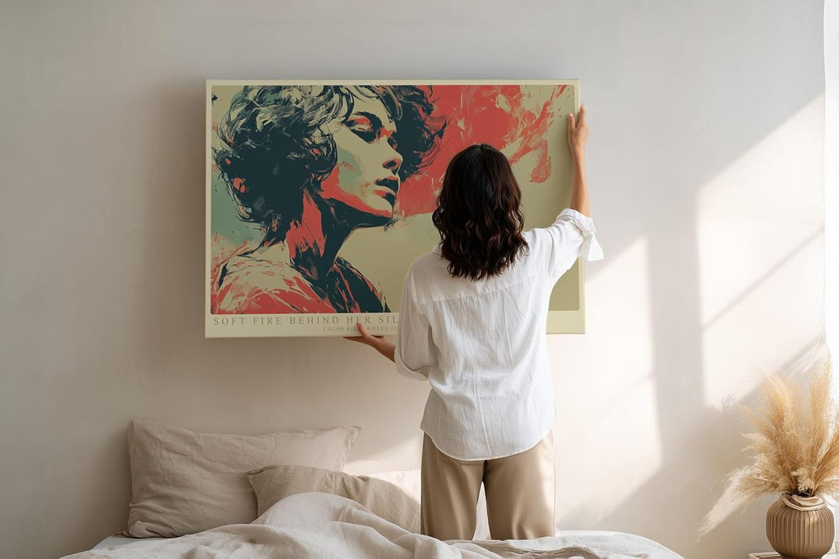 Paul Sinus Wandbild 120x80cm Künstlerisches Frauenportrait moderne Pop Art Kunst in Rot und Beige stilvolle Wanddekoration