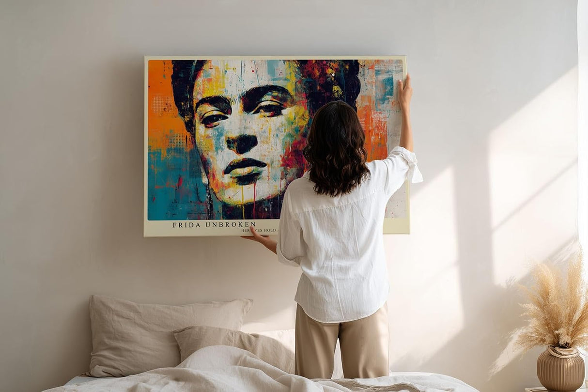 Paul Sinus Wandbild 120x80cm Künstlerisches Frida Portrait Moderne Pop Art Kunst in Bunt für Wohnzimmer Büro Atelier