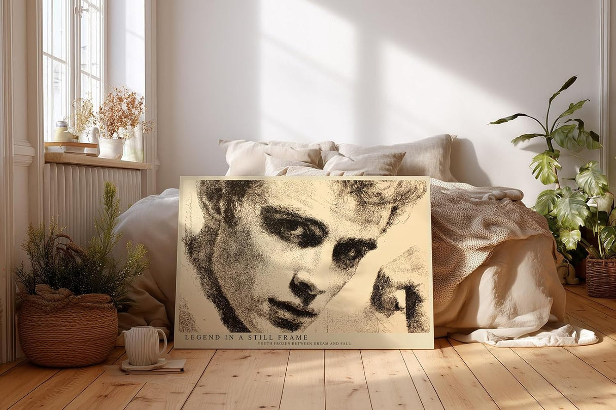 Paul Sinus Wandbild 120x80cm Künstlerisches Männer Portrait in Schwarz Beige Moderne Punktkunst für Wohnzimmer Büro Atelier
