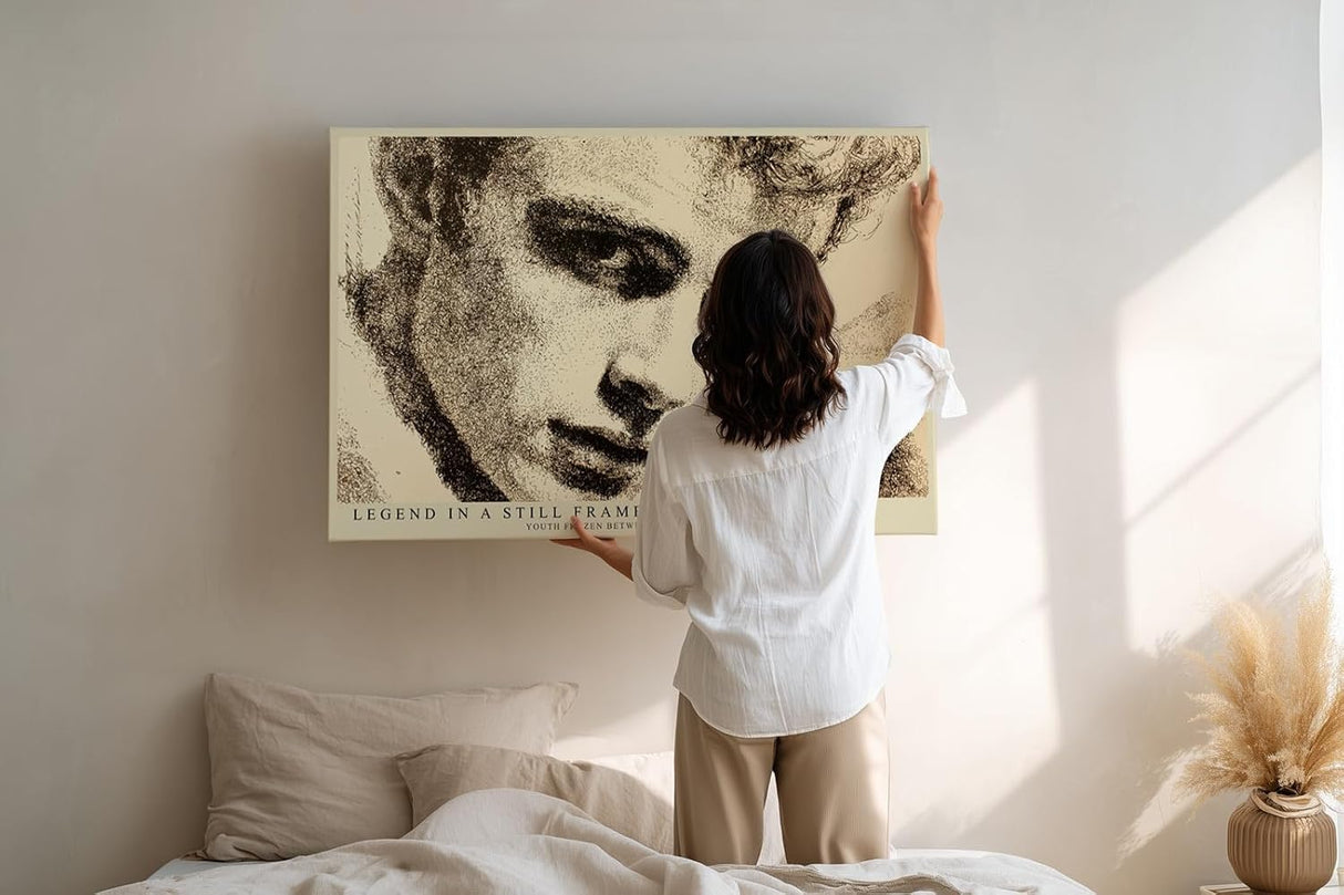 Paul Sinus Wandbild 120x80cm Künstlerisches Männer Portrait in Schwarz Beige Moderne Punktkunst für Wohnzimmer Büro Atelier