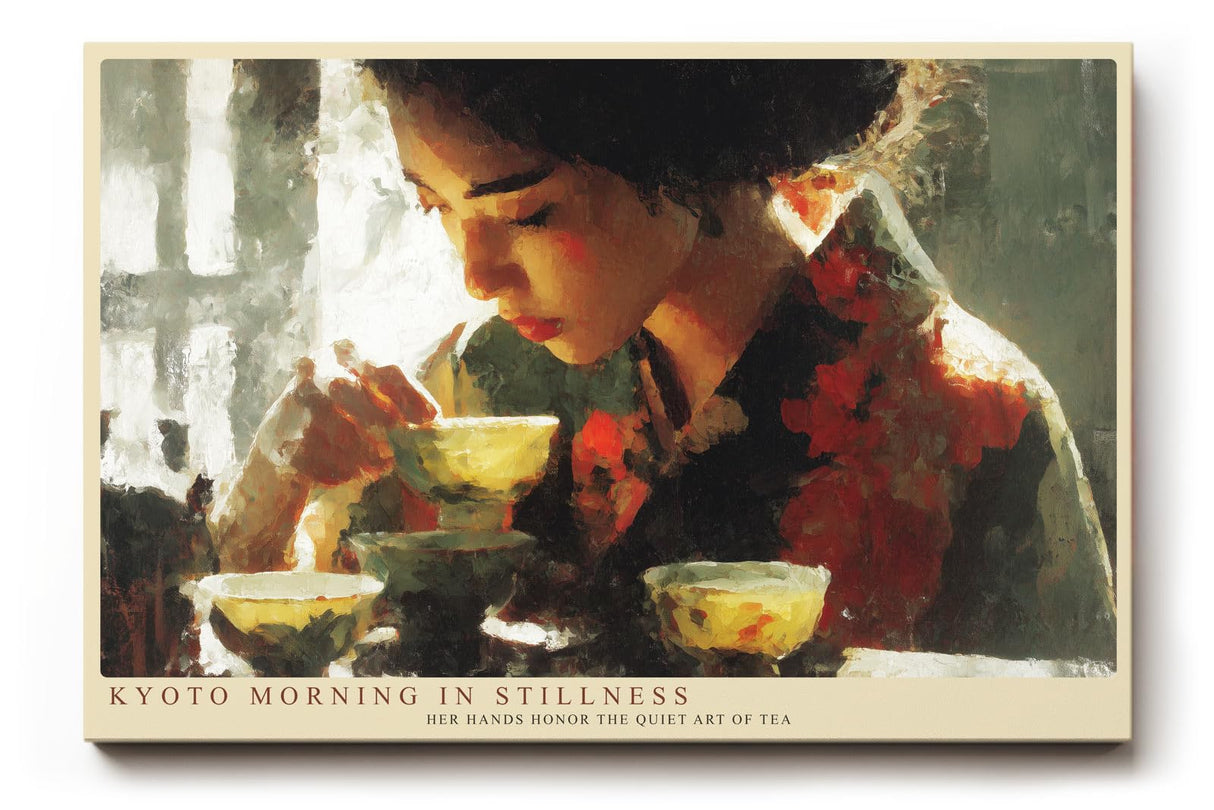 Paul Sinus Wandbild 120x80cm Kyoto Morning in Stillness Teezeremonie Portrait mit Teeschalen Kunst Poster für Wohnzimmer Küche