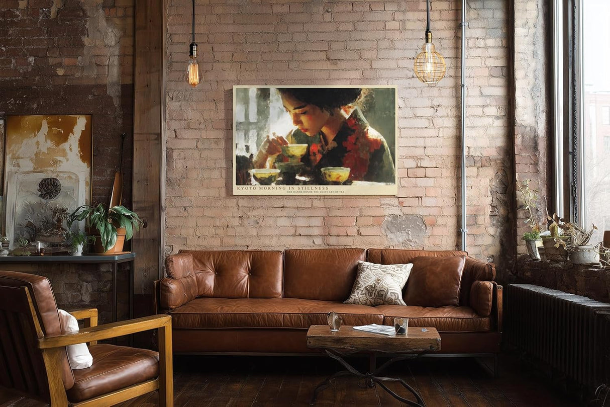 Paul Sinus Wandbild 120x80cm Kyoto Morning in Stillness Teezeremonie Portrait mit Teeschalen Kunst Poster für Wohnzimmer Küche
