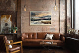 Paul Sinus Wandbild 120x80cm Landschaft Aquarell Berge modern beige blau Natur Kunstdruck grosses Kunstbild ruhige Wanddekoration fuer Wohnzimmer Büro Flur