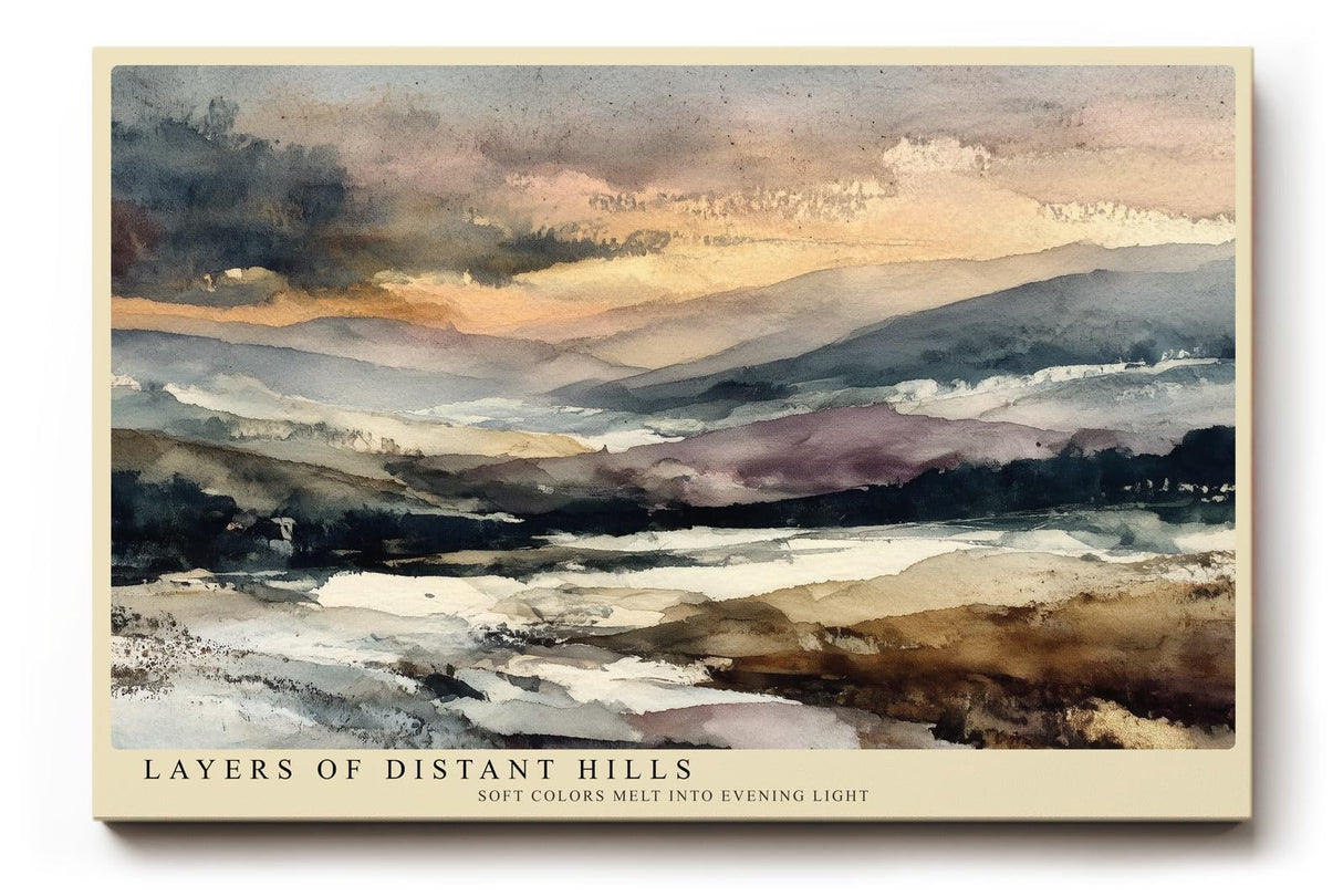 Paul Sinus Wandbild 120x80cm Landschaft Aquarell Berge modern beige blau Natur Kunstdruck grosses Kunstbild ruhige Wanddekoration fuer Wohnzimmer Büro Flur