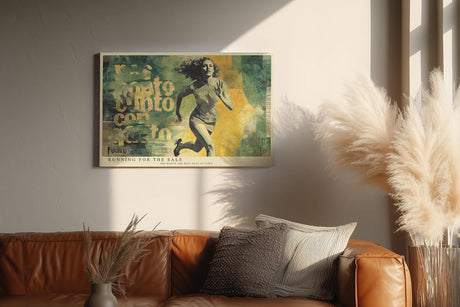 Paul Sinus Wandbild 120x80cm Laufende Frau Pop Art Collage Moderne Kunst in Gruen Gelb Wanddekoration