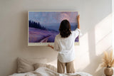 Paul Sinus Wandbild 120x80cm Lavendelfeld Mondlandschaft Ruhige Naturkunst in Lila und Blau Atmosphaerische Landschaft fuer Wohnzimmer Schlafzimmer und Büro