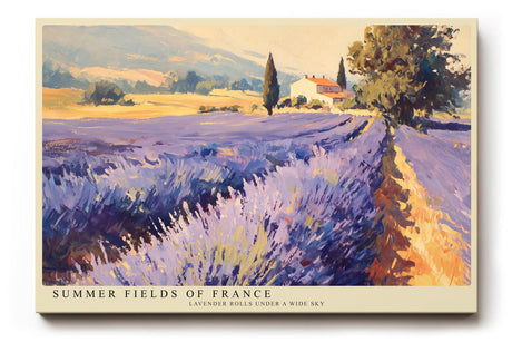 Paul Sinus Wandbild 120x80cm Lavendelfelder Provence Landschaft Kunst in Violett und Gold für Wohnzimmer Schlafzimmer Büro