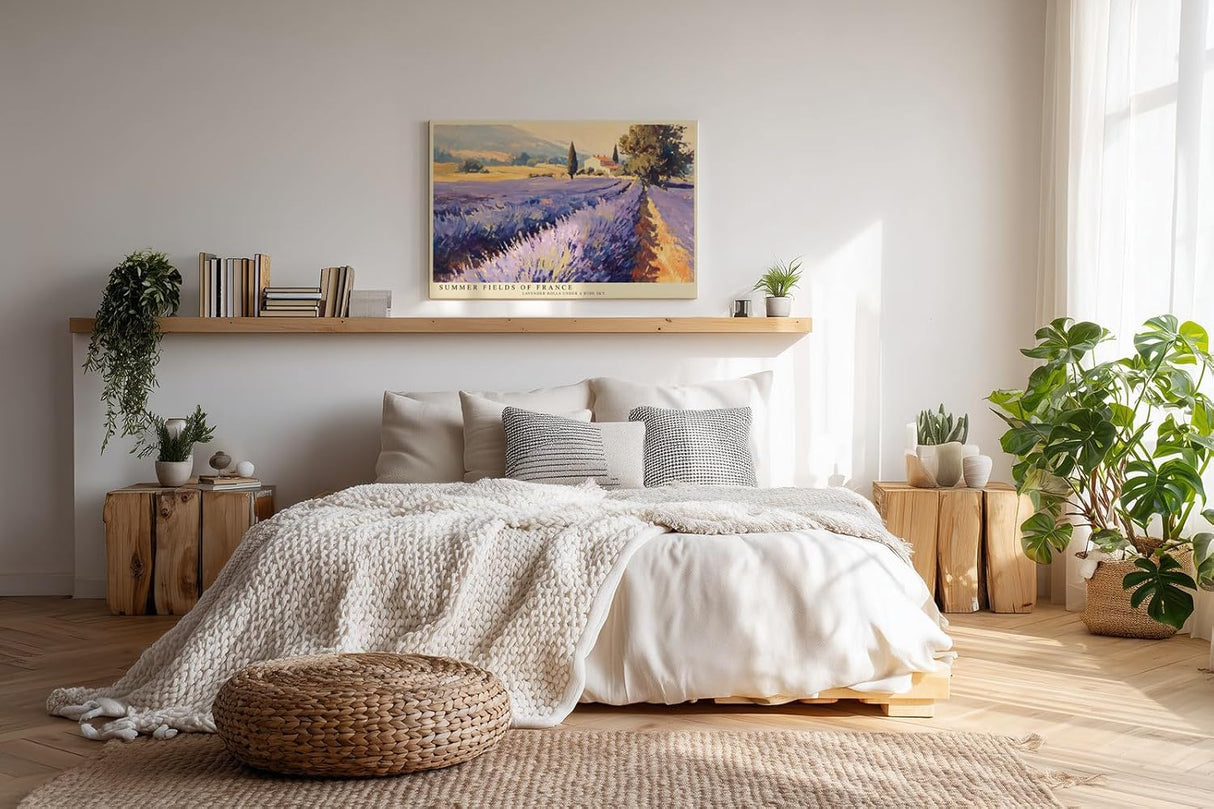 Paul Sinus Wandbild 120x80cm Lavendelfelder Provence Landschaft Kunst in Violett und Gold für Wohnzimmer Schlafzimmer Büro