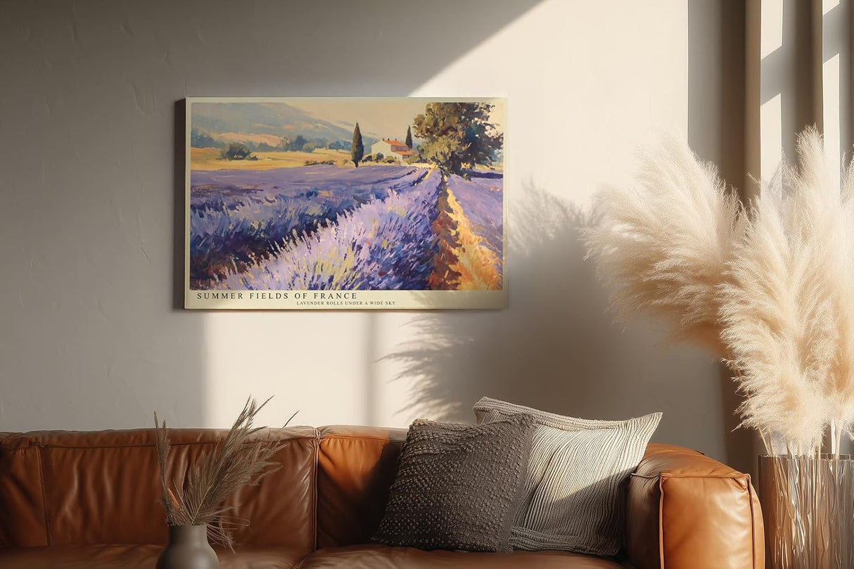 Paul Sinus Wandbild 120x80cm Lavendelfelder Provence Landschaft Kunst in Violett und Gold für Wohnzimmer Schlafzimmer Büro