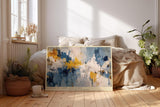 Paul Sinus Wandbild 120x80cm Layers of Light and Paint Abstrakte Struktur Kunst in Blau Gelb und Weiss Modernes Design Wandbild 120x80cm