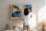 Paul Sinus Wandbild 120x80cm Layers of Light and Paint Abstrakte Struktur Kunst in Blau Gelb und Weiss Modernes Design Wandbild 120x80cm