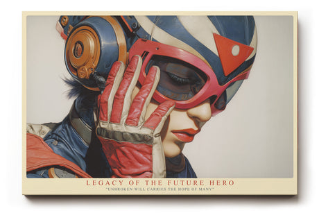 Paul Sinus Wandbild Legacy of the Future Hero futuristisches Porträt einer starken Frau mit Helm und Brille in intensiven Farben