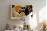 Paul Sinus Wandbild 120x80cm Leopard Afrika Tierkunst modern orange beige Kunstdruck grosses Wandbild 120x80cm exotische Wanddekoration fuer Wohnzimmer Büro