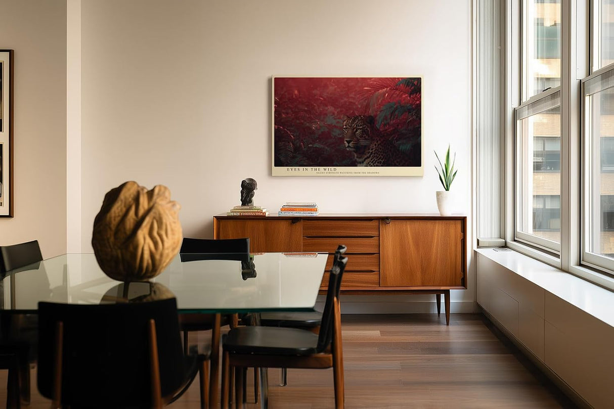 Paul Sinus Wandbild 120x80cm Leopard im Dschungel exotische Tierkunst rote Tropenlandschaft Wanddekoration fuer Wohnzimmer Büro